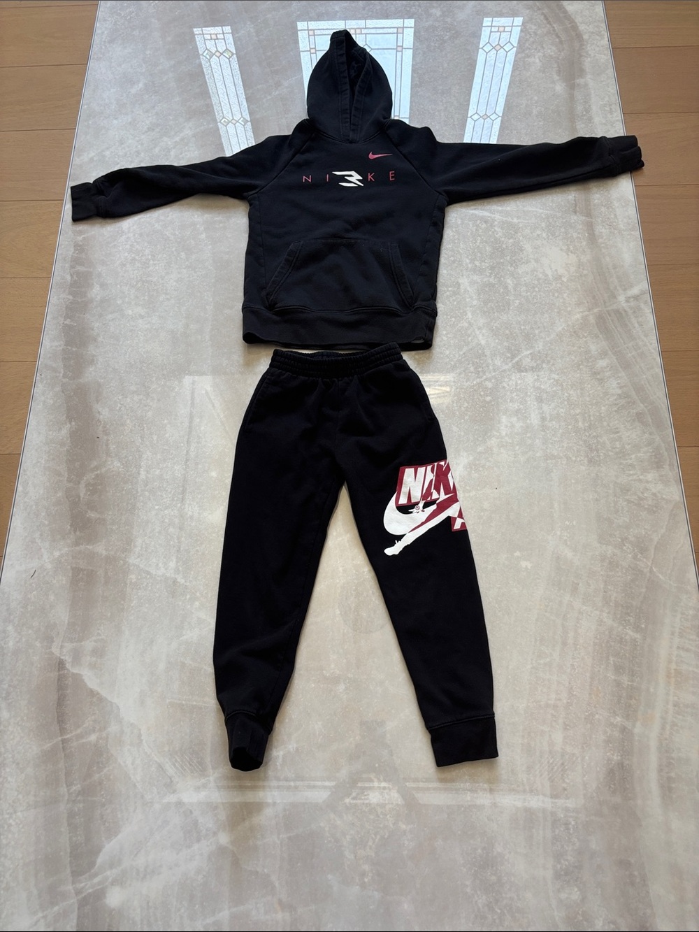 Nike Black Hoodie & Joggers Set with Red and White Logos